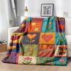 Vintage Art Floral Patchwork Throw Blanket Soft Flannel, Allseason Cozy Gift for Best Friend, Birthday, Anniversary, Or Holiday Colorful Heart Flower 
