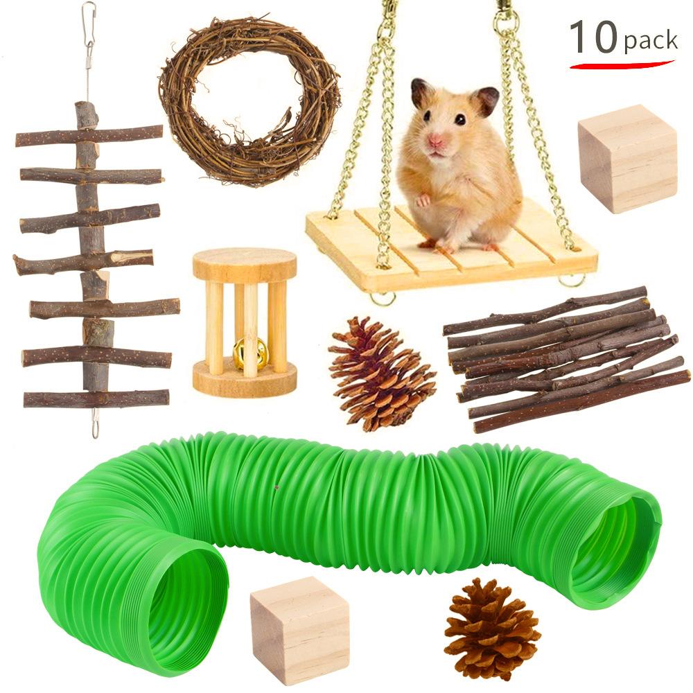 New Pet Toys Hamster Rabbit Dutch Pig Parrot Hamster Channel Play Wooden Teething Supplies Combination Set Small Pet Supplies