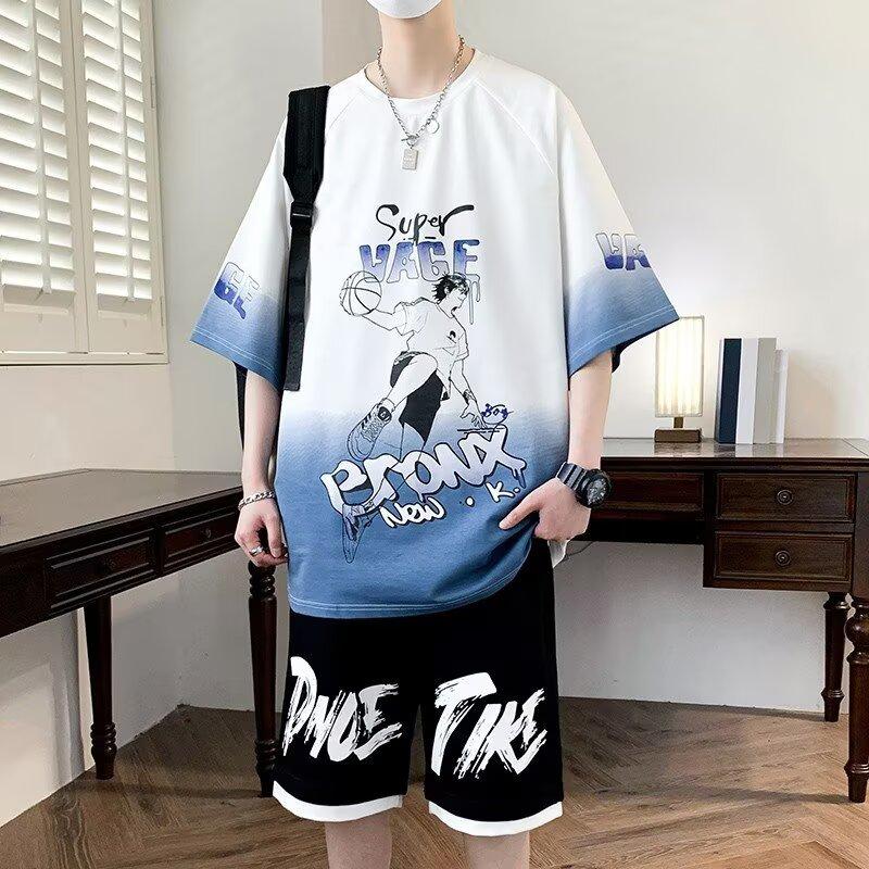 Men Sets 3d PrintMen's Oversized Sets Basketball Tracksuits High Street Youth T-shirt Shorts 2 Piece Set Men Clothes