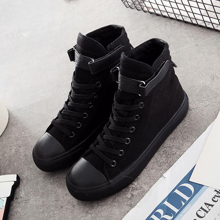 Women's 2025 Spring Velcro High-Top Canvas Shoes - Korean Style, Flat Bottom, Casual Sporty Design