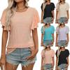 Women's Ruffle Sleeve Knit Top Hollow Out Round Neck Summer Tee