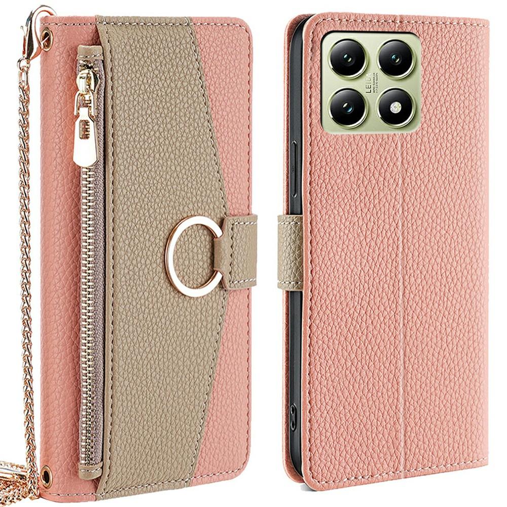 For Xiaomi 14T Case Mirror Wallet Leather Phone Cover with Chain Shoulder Strap