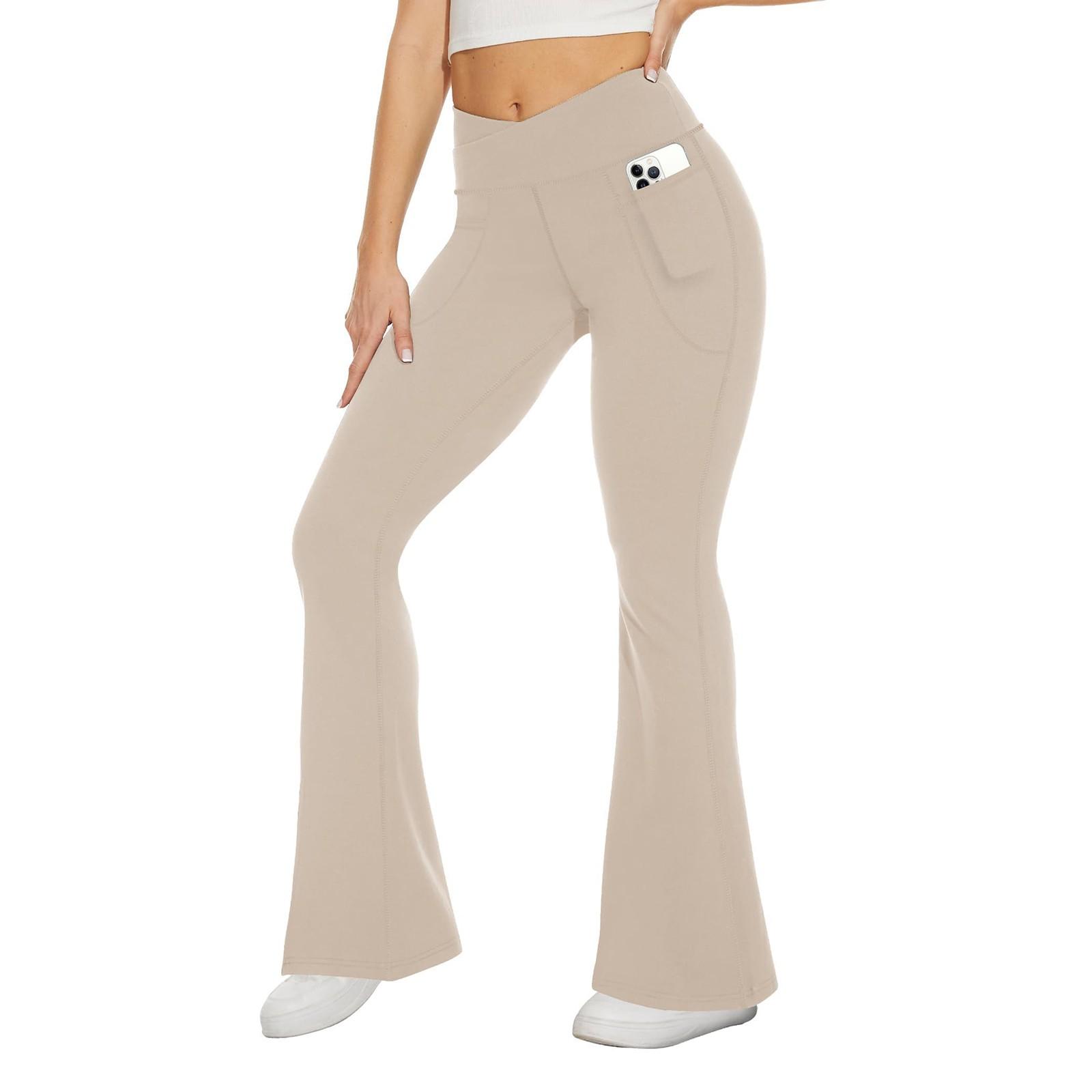 

Широкие расклешенные брюки с высокой талией и подъемом бедер для фитнеса, повседневные, универсальные, эластичные, телесного цвета, тонкие штаны для йоги для женщин XXL хаки