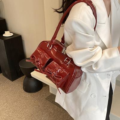Korean Version Niche Single Shoulder Underarm Bow Women's Bag 2025 Spring and Summer Women's Simple Tote Bowling Bag Women