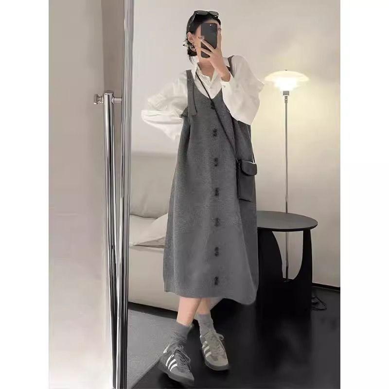 

Поддельный двойной ленивый ветер свободный длинный свитер-куртка с капюшоном женский утолщенный осенне-зимний на шнуровке в цветовой блок вязаный кардиган One size, recommended weight 80-80 kg