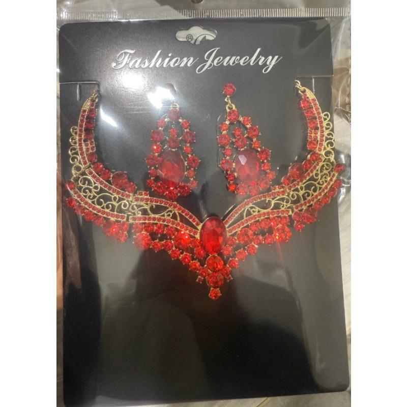 Set of Bridal Crystal Accessories - Necklace, Earrings. Two-piece Wedding Dress. Women's Style.