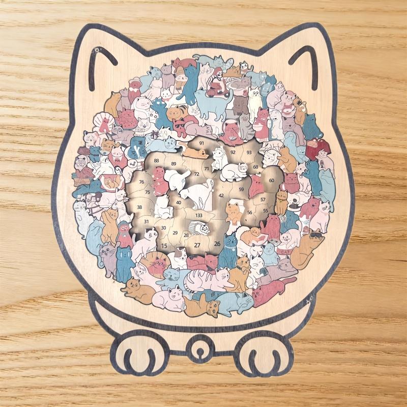 1PC Colored Cat Shaped Wooden Jigsaw Puzzle, Cats Shaped Wooden Puzzle, Unique Animal Shape Wood Puzzle, Creative Gifts for Cats Lovers, Home Decor