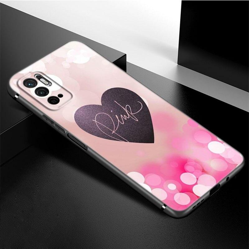 Fashion Pink Love Phone Case For Xiaomi Redmi Note 11 10 9 8 Pro 11T 5G 10T 10S 9S 9T 9i 9C 9A 8T Soft TPU Black Cover Funda