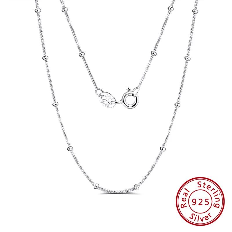 

Rinntin 100% 925 Silver Side Chain with Small Ball Bead Necklace Simple Women s Neck Chain Jewelry for Pendant SC22 40cm
