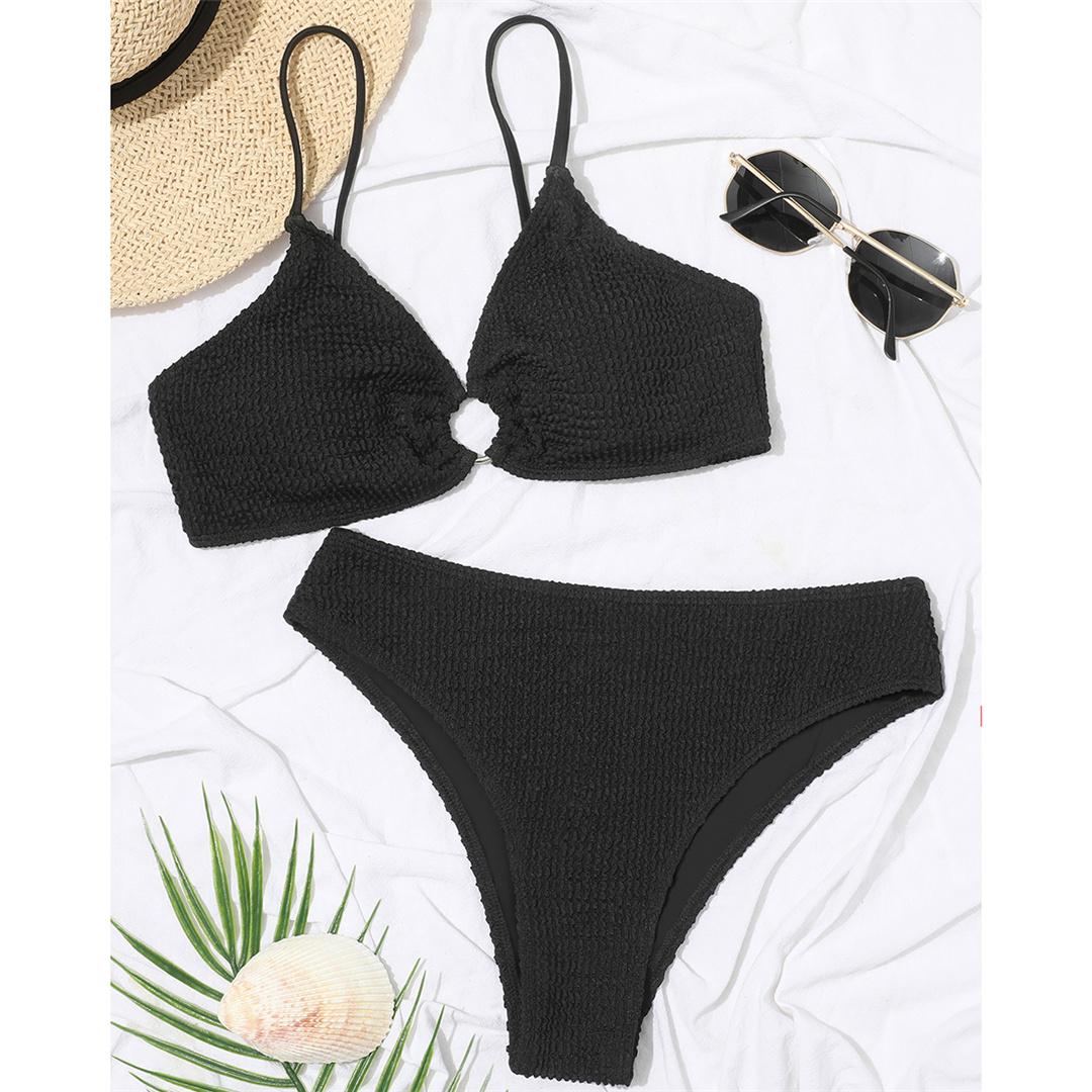 

5 цветов морщинистое бикини со средней талией женский купальник женский купальник из двух частей комплект бикини купальный костюм для плавания S чёрный