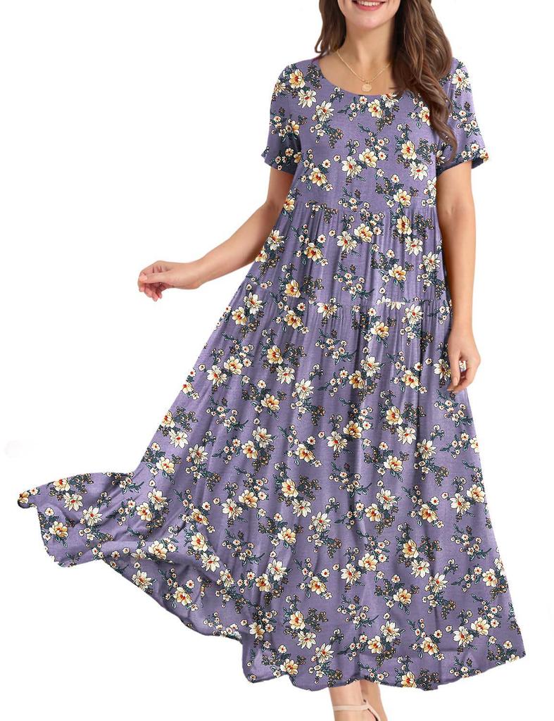 2024 New Women's Summer Mid-Length Printed Pullover Dress