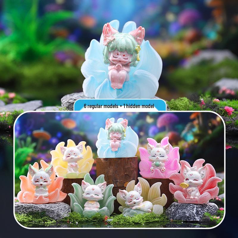 Qingqiu Nine-Tailed Fox Blind Box Figurine - Trendy New Year Gift & Desktop Decoration