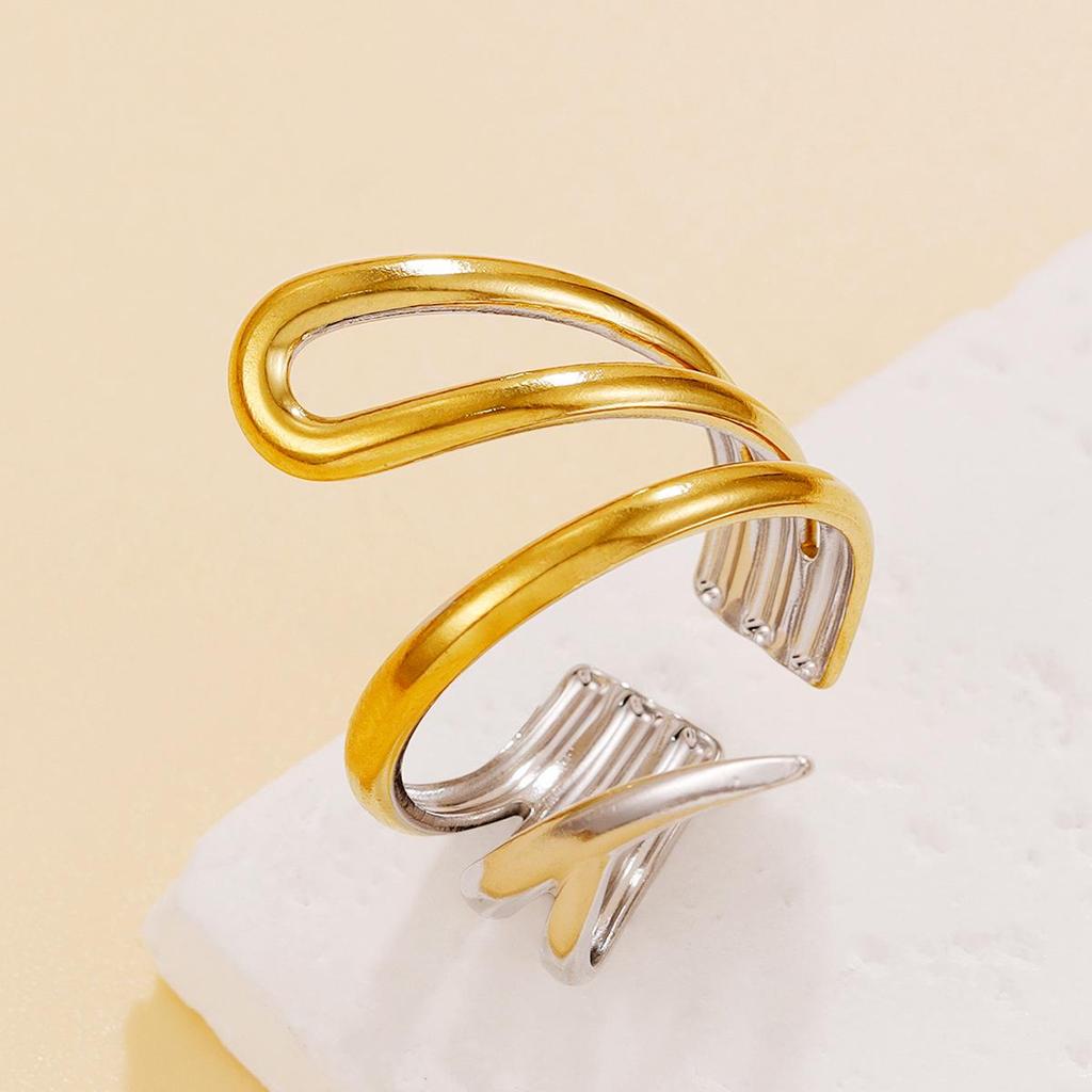 Cross-Border Artistic Irregular Line Design Stainless Steel Adjustable Index Finger Ring