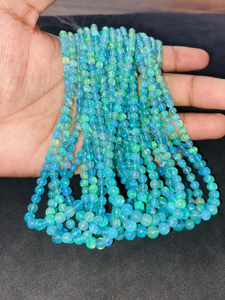 Transparent Fire Base Ethiopian Opal Balls Beads, Blue Opal Beads, Healing Stone Beads.