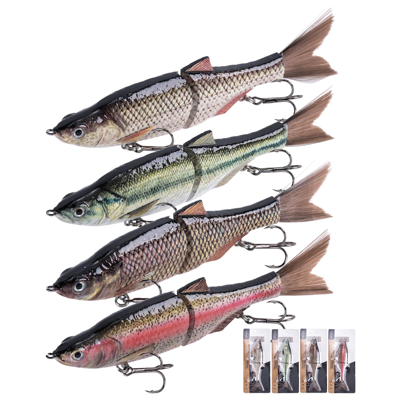 

GOTURE Articulated Fishing Lures with Hair Special Color Natural Camouflage Set for Freshwater and Saltwater Lifelike Bass Long Casting Precision