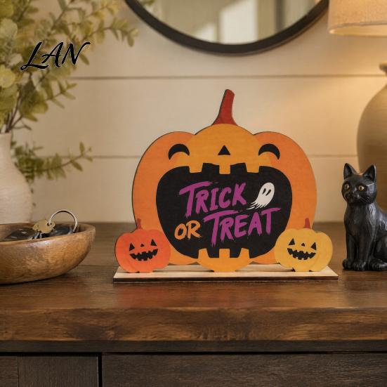 Halloween Home Festive Decor Wooden Table Sign, Cute Pumpkin Boo Ghost Centerpiece Tabletop for Indoor Mantel Fireplace Decorative Fall Sign