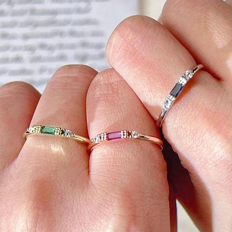 Thin Dainty Rings For Women Elegant Red Crystal OL Rose Gold Working Gift Mini Cute Jewelry KCR065