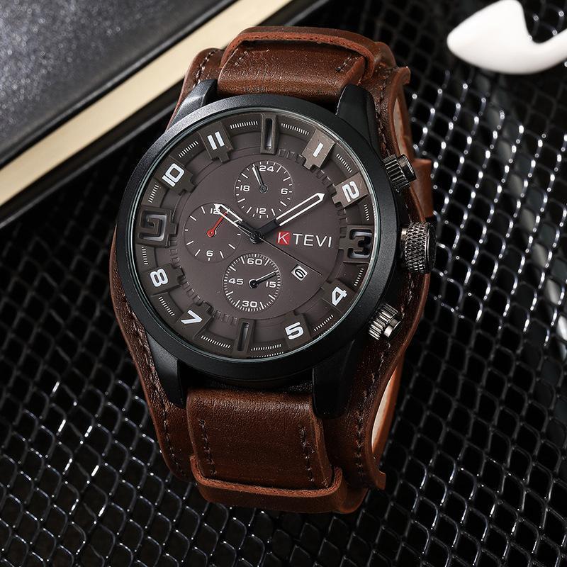 Stylish European and American Men's Large Dial Watch with Calendar - Trendy Korean Vibe for Students and Special Forces