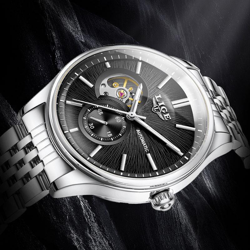 Men's Luxury Waterproof Automatic Mechanical Watch with Steel Band and Luminous Skeleton Design