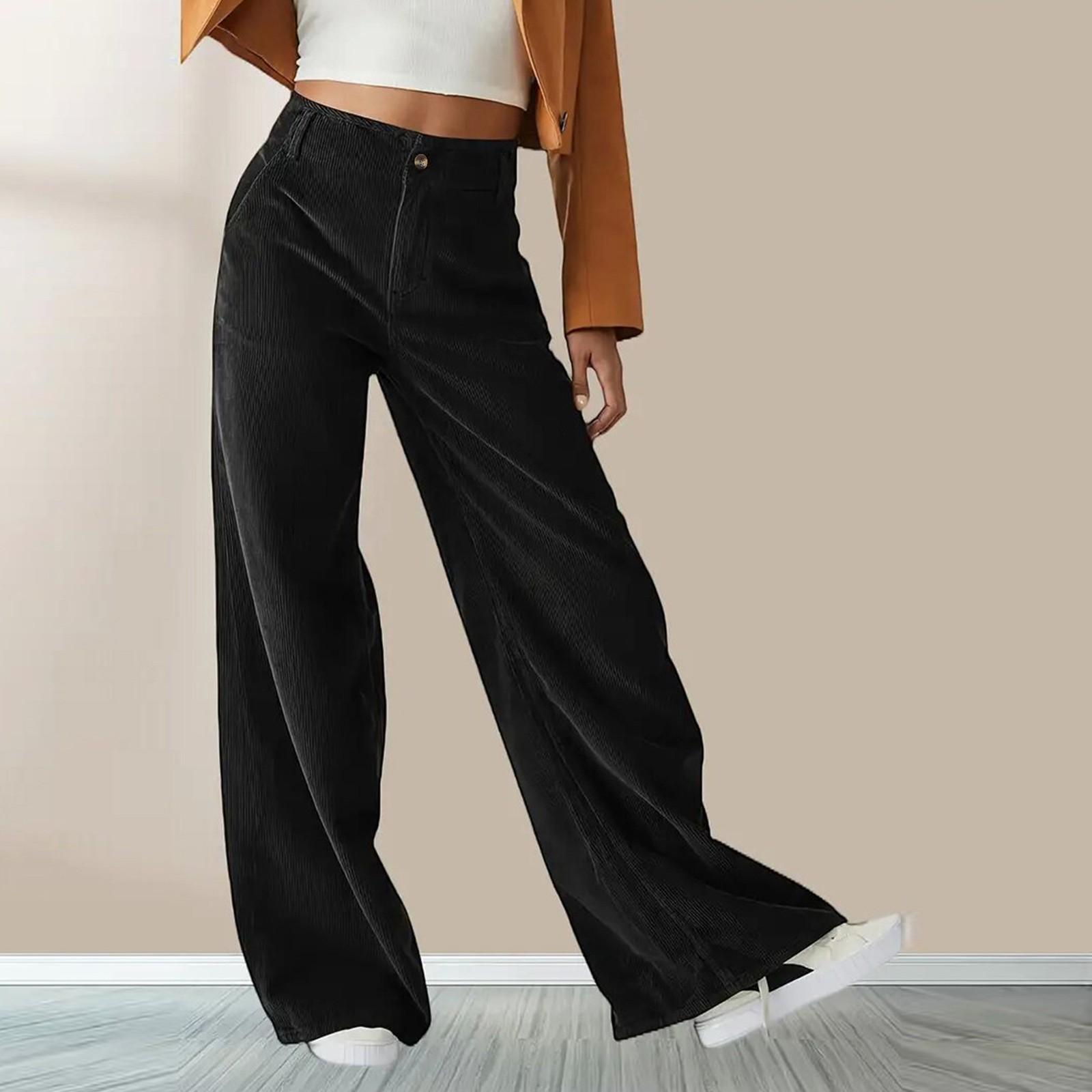 

Женские модные свободные и свисающие брюки с высокой талией, облегающие повседневные прямые брюки L чёрный