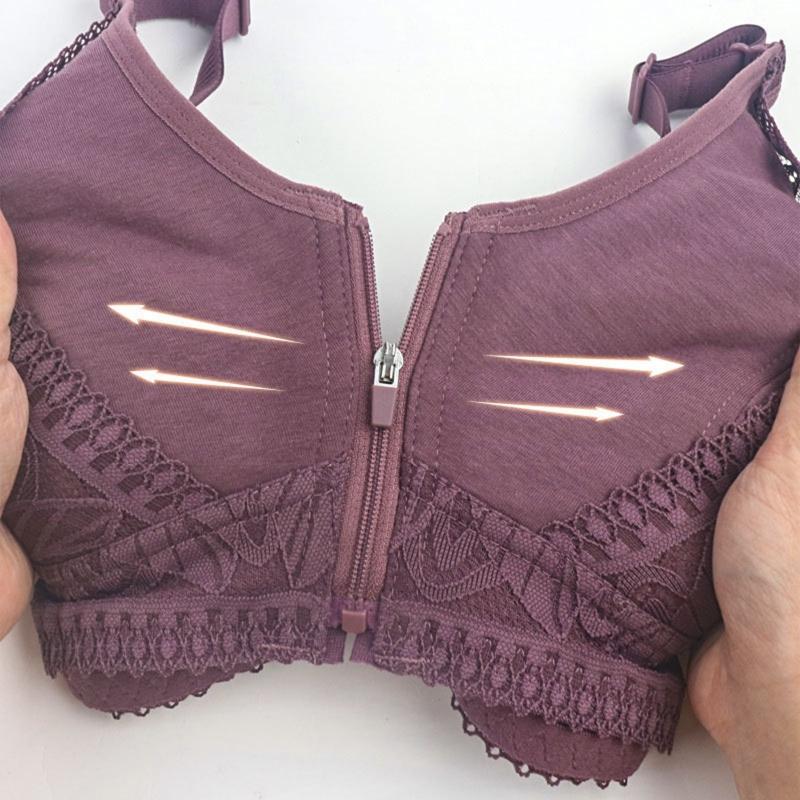 Sutien pentru femei cu cupă moale din bumbac, cu fermoar frontal, cu sârmă, dantelă, bretele reglabile