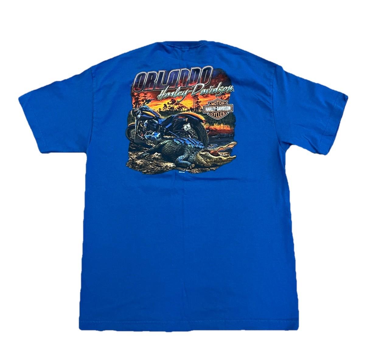 Harley Davidson Shirt Orlando Florida Alligator Gator Blue Biker Tee Size M / L Unisex T-Shirt XL