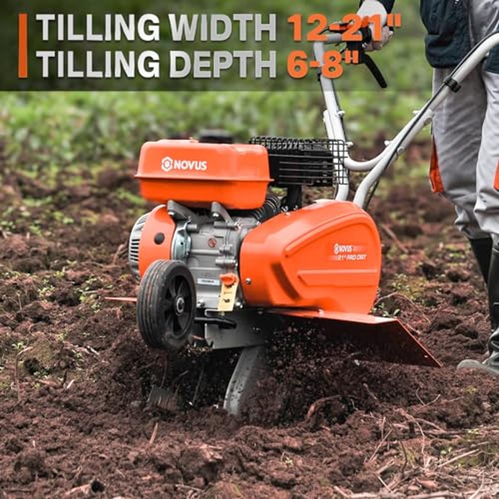Gas Tiller Front Tine Cultivator 212cc 4-Cycle Gas Engine Adjustable Tilling Width 21-Inch Utterly Convenient Steel Tines Garden