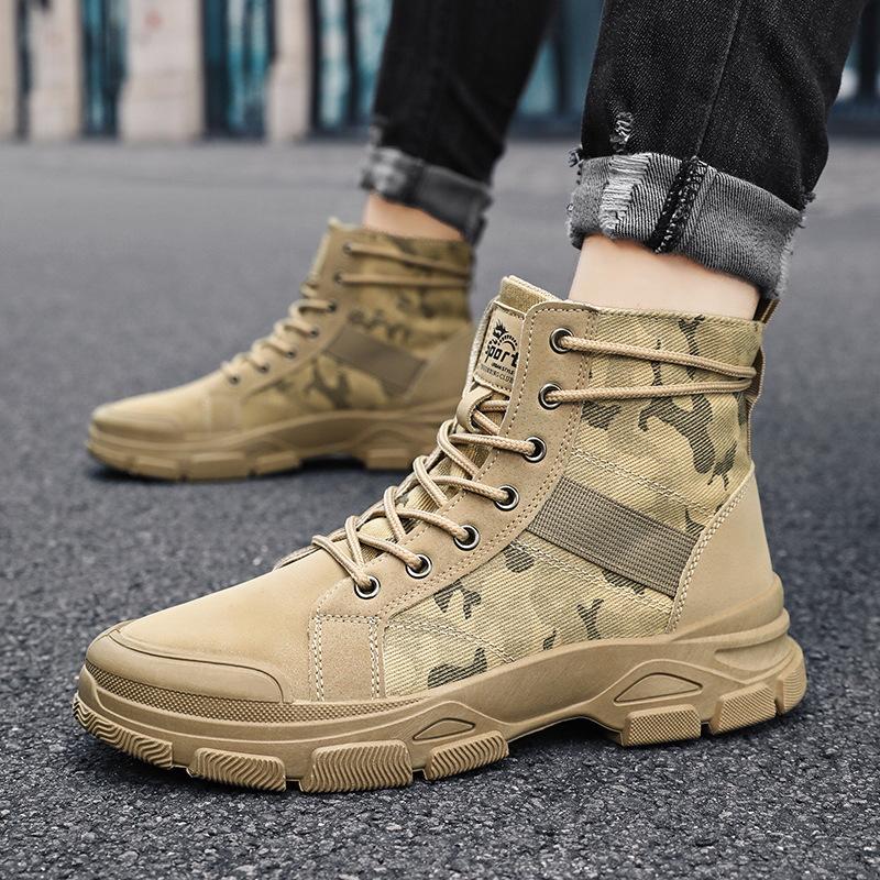 High Top Boots for Men Fashion Camouflage Design Ankle Boots Breathable High Top Canvas Boot Lace-Up Non-Slip Men Platform Boots