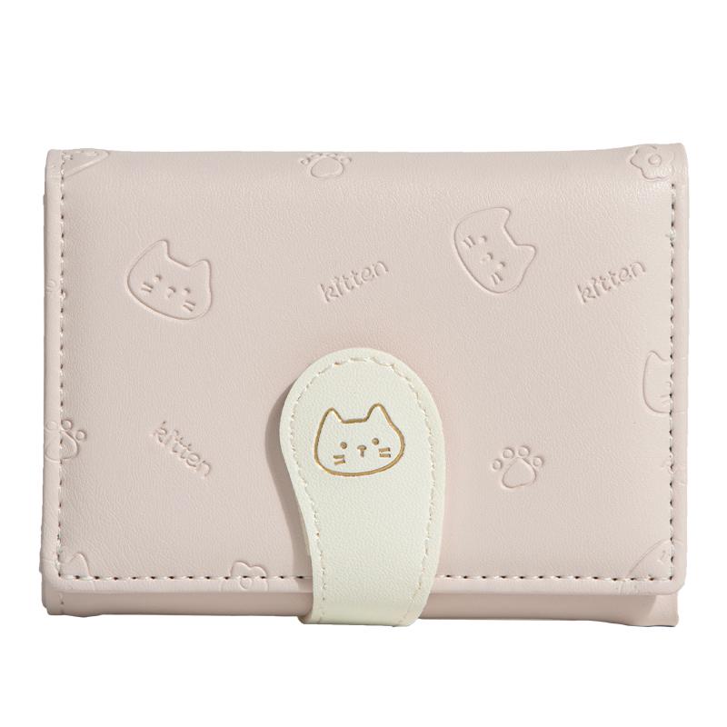 Damen Niedliche Katze Schwanz Cartoon Print Dreifach PU Geldbörse mit Schnalle