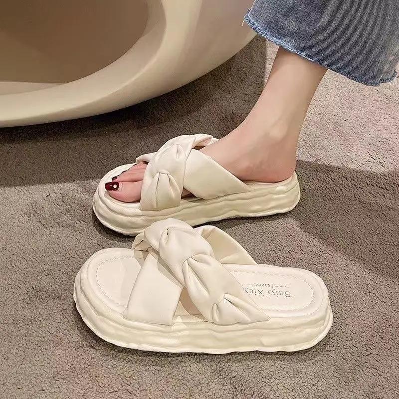 Fashion Open Toe On Beach Outside 2024 White Woman Slippers Height Thick Shoes for Women Platform Slides Sandals Casual New Fashion Vip
