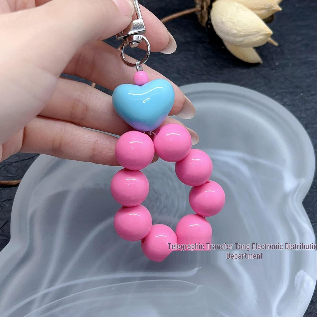 Korean Style Cute Colorful Beaded Heart Phone Lanyard and Camera Charm for Women