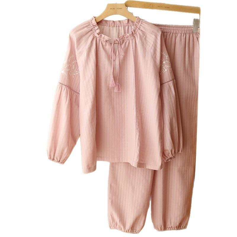 Spring new pajamas women's pure cotton cotton yarn women's French pullover can go out air-conditioned room long-sleeved set 11