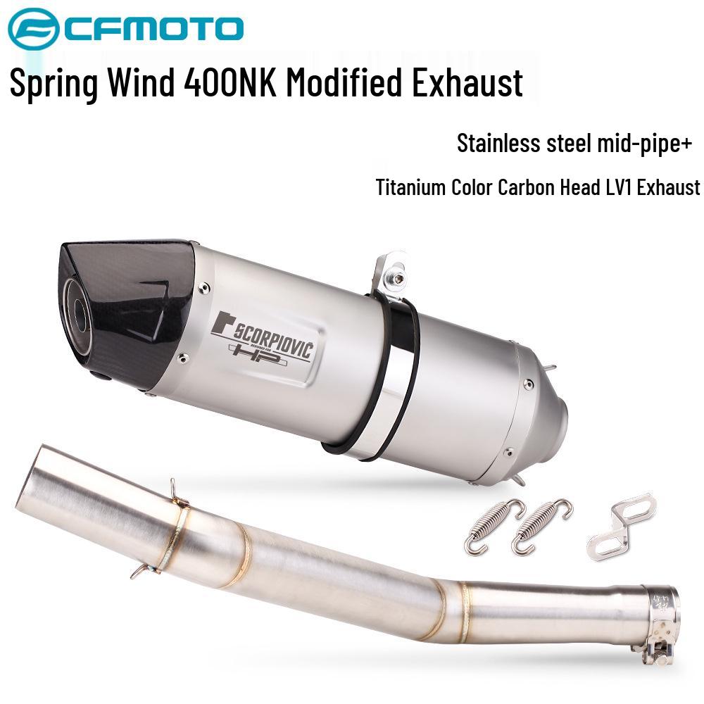 Compatible CFMOTO 400NK Carbon Fiber Exhaust Modification - Direct-Fit Mid-Section Muffler Replacement.