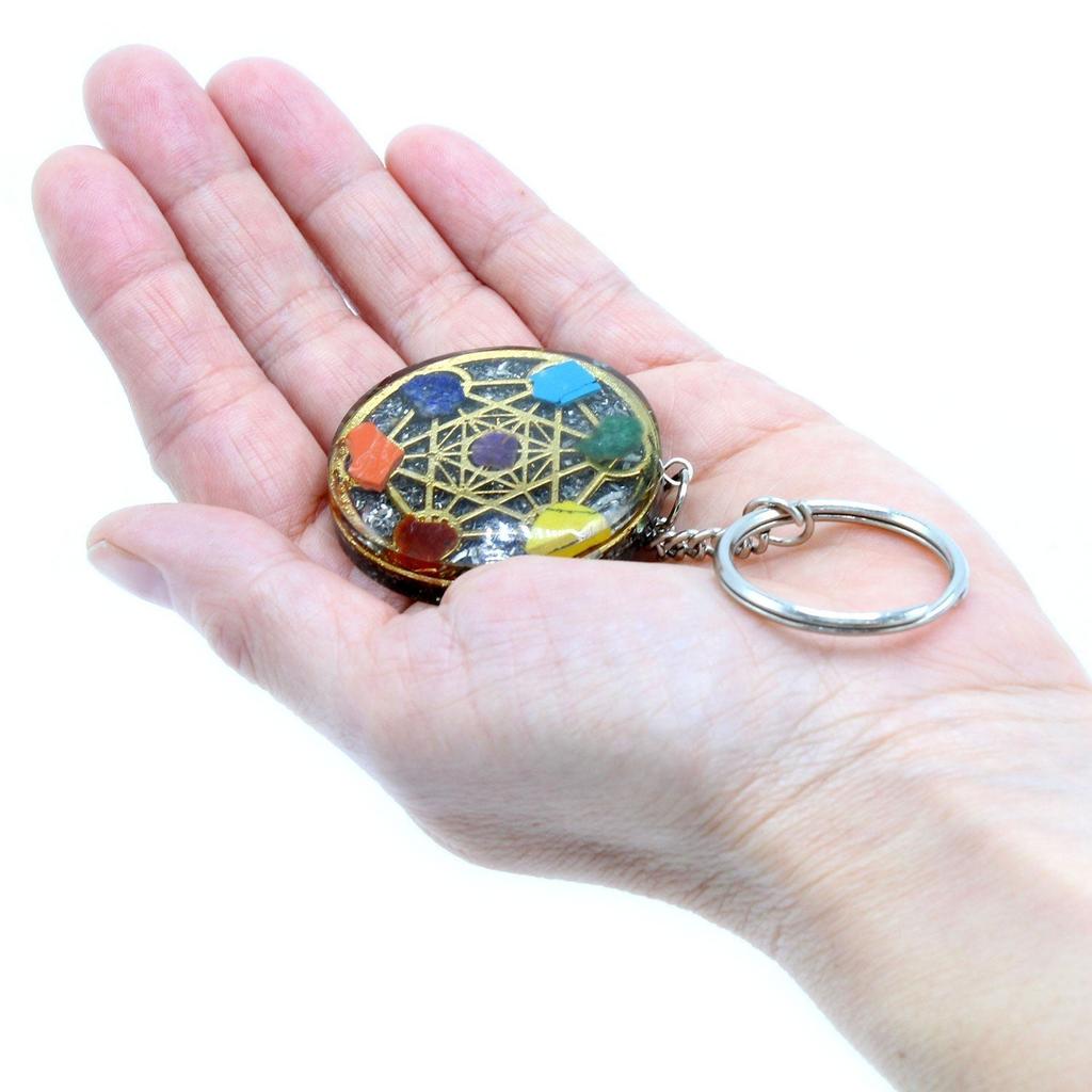 2x Orgonite Keychain Round Seven Chakra