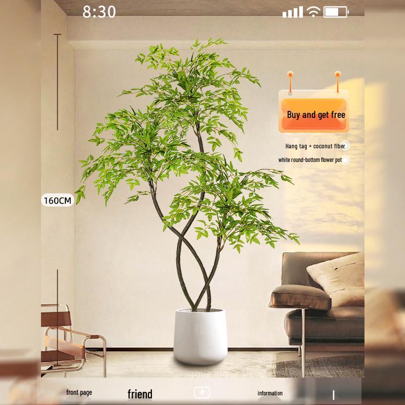 Large Indoor Potted Nandina Domestica Faux Plant - Luxury Green Décor for Living Room