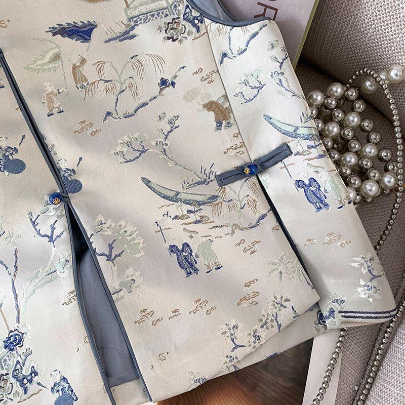 Early spring vest high-end embroidered jacquard sleeveless vest buckle vest for women