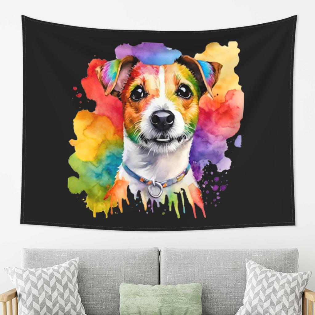 Wandteppich mit Aquarellporträt eines Jack Russell Terriers – Ästhetische Wanddekoration für Wohnzimmer und Schlafzimmer
