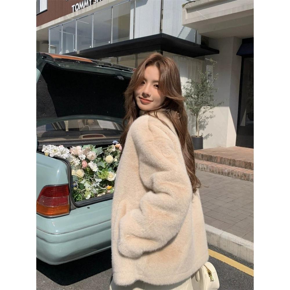 Winter Nerzpelz Kurzer V-Ausschnitt Mantel Pelz und Pelz Einteiler Nerzplüsch Umweltfreundlicher Pelz Pelzmantel für Damen