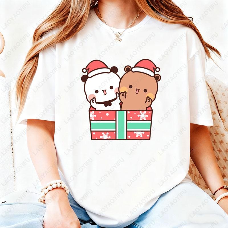 Happy New Year Bubu Dudu Emoticon Graphic Tshirt Trendy Fun New Year Tees Fashion Streetwear Cartoon Holiday Party Cotton Tees