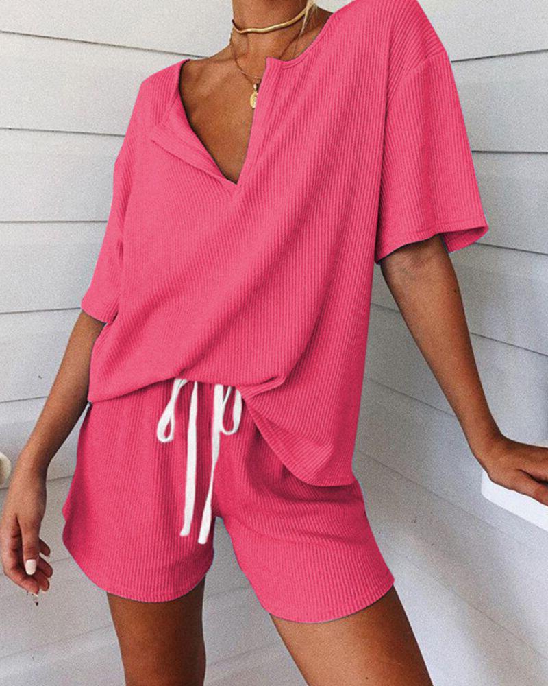 

Женский повседневный комплект из шорт с V-образным вырезом в европейском и американском стиле - хит продаж. 2X-Large розы красного