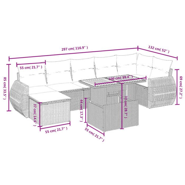 VidaXL Garden Lounge Set with Cushions 8 Pcs, Patio Sofas, Patio Furniture Set, Outdoor Furniture, Beige 3272305