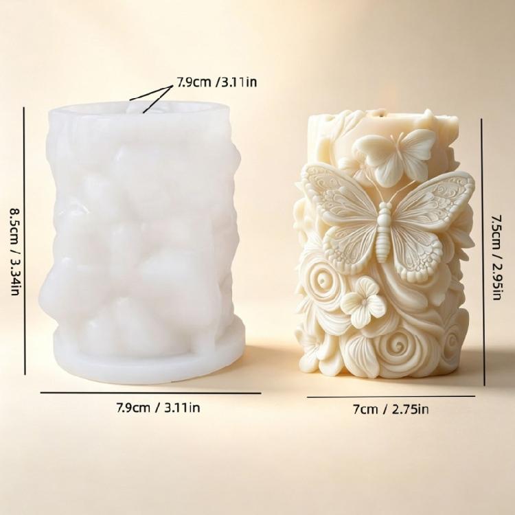 Flower Butterfly Carving Cylinder Silicone Molds For Handmade Candle Soap Chocolate Home Decoration Making Resin Casting