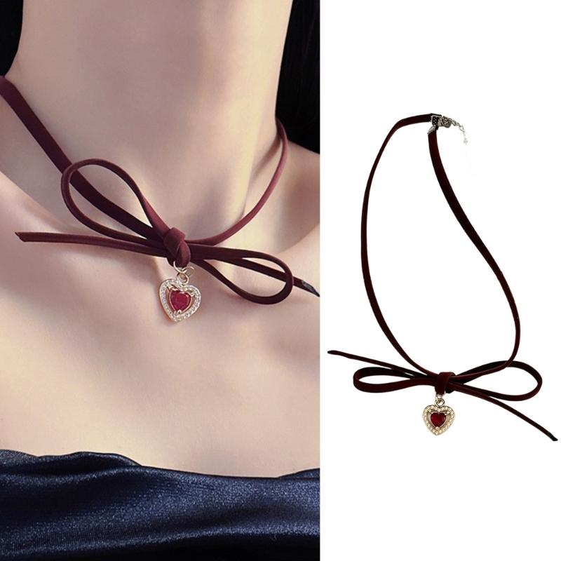 Elegant Bowknot Heart Necklace Elegant Clavicle Chain Necklace Vintage Choker Sweet Cool Necklace Fashion Jewelry