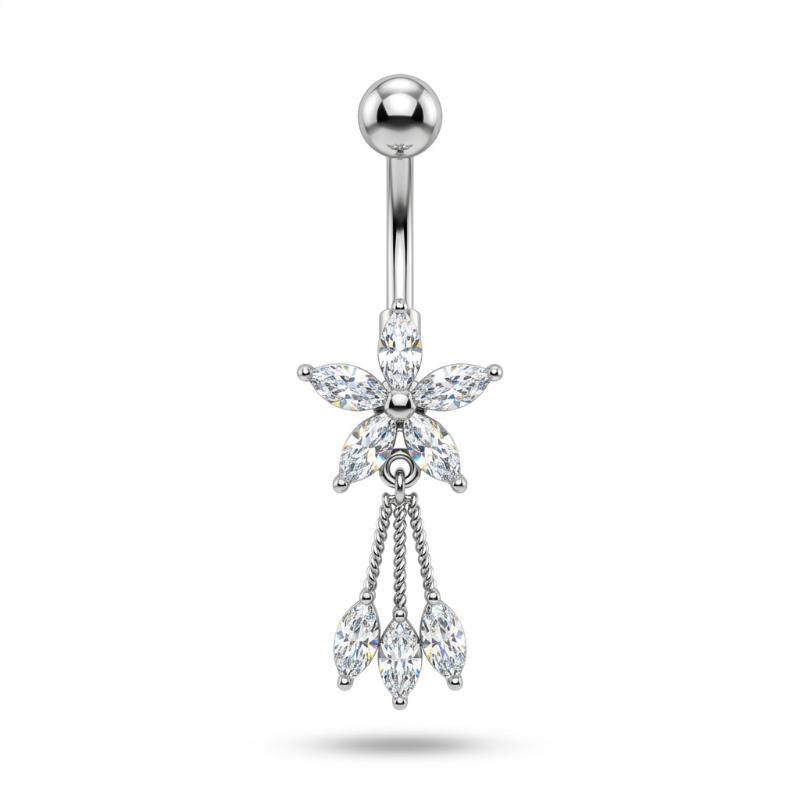 Butterfly Zircon Dangle Belly Button Ring Stainless Steel Hypoallergenic Navel Piercing Jewelry for Gift Giving