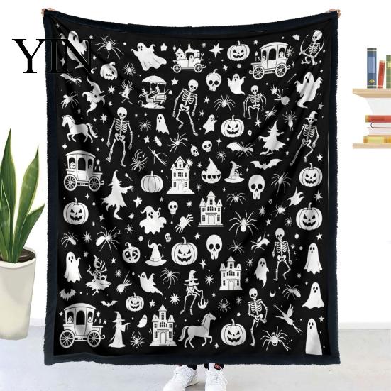 Personalisierbare Samt-Kunstdecke Halloween DIY Maldecke, Überwurf mit Geistermustern, Waschen Sie Ihre eigene gemütliche Decke zum Ausmalen für Erwachsene und Kinder,
