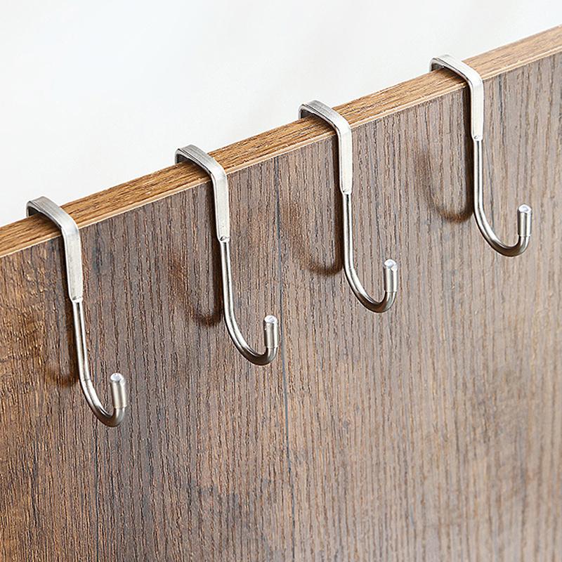 304 Stainless Steel Hook Free Punching Double S-Shape Hook Kitchen Bathroom Cabinet Door Back Type Coat Towel Storage Hanger