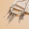 Fashionable Tassels Heart Pendant Necklace with Imitation Pearls and Metal Chain Modern Necklace Present for Women