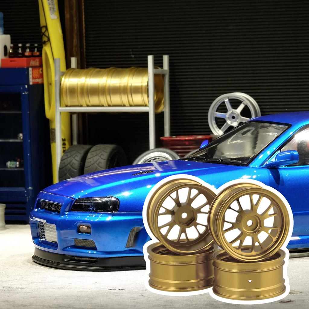 Mxfans 4-Pack Golden Y-Wheel Aluminum RC Wheel Rims for RC 1:10 On-Road Racing Cars and Drift Cars