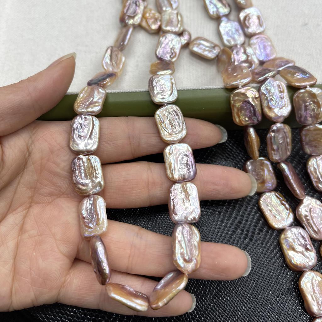 1String, Purple Natural Freshwater Pearls, Handmade Irregular Square Pearl Beads, 13×18mm, for DIY Necklace, Bracelet Accessories, Holiday Gift 36cm