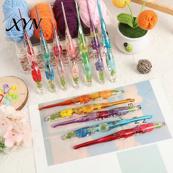 Decorative Crochet Needle Resin Hook for Beginners, Crocheting Lovers, 2.0mm-8.0mm Ergonomic with Long Floral Handle Blankets, Dolls, Shawls,